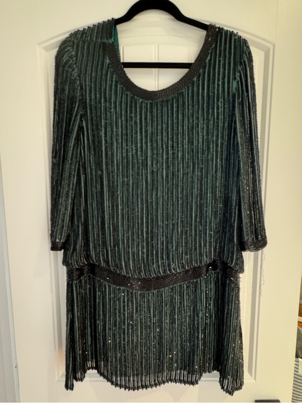 Emerald Green Scoop Back Beaded Mini Dress